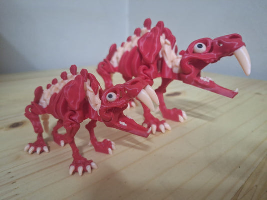 Articulated 3D-printed Saber Tooth Tiger skeleton.