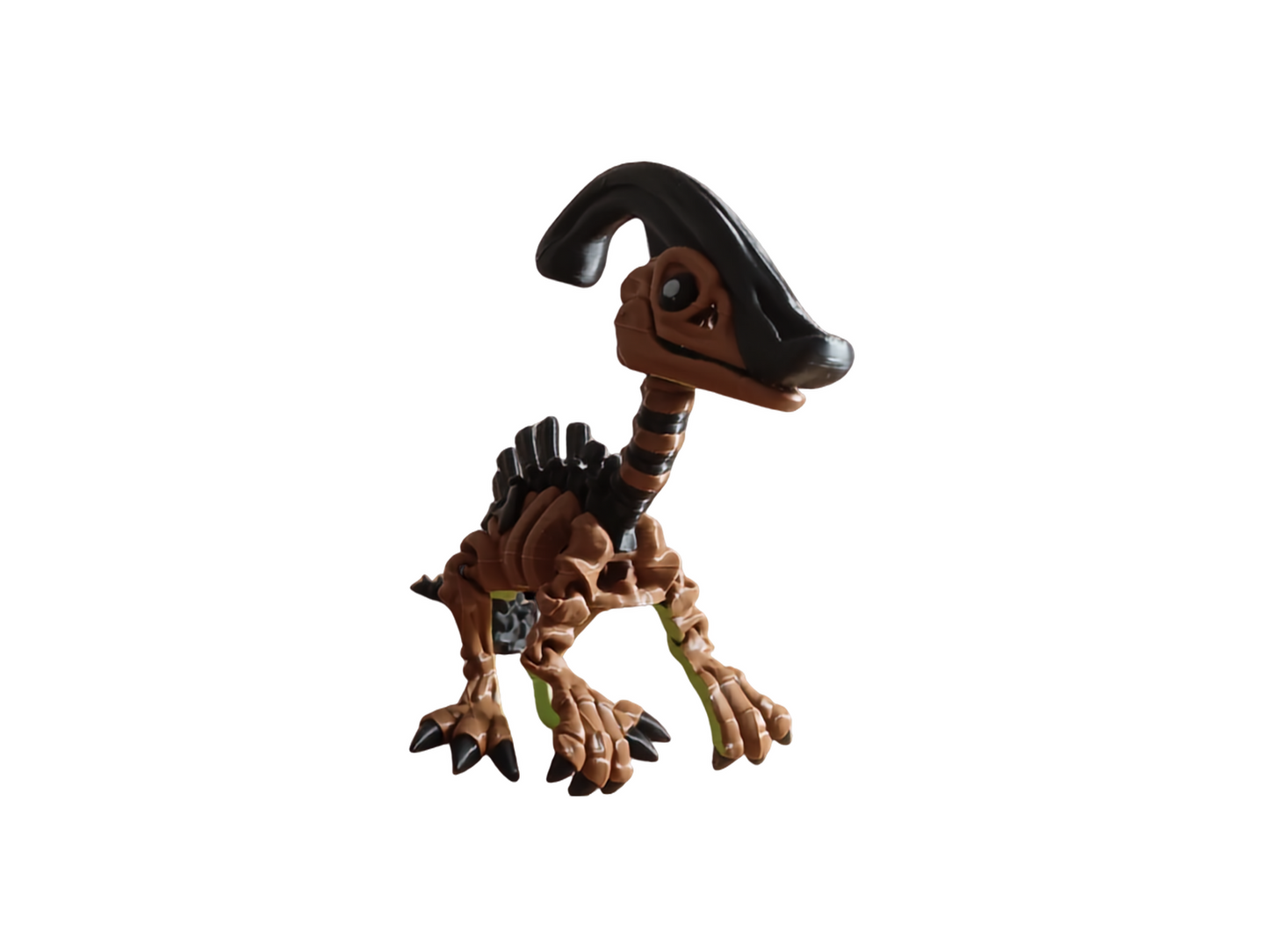 This is a Flexi Factory Skeleton Parasaurolophus 3D-printed toy, designed with articulated joints for posability.