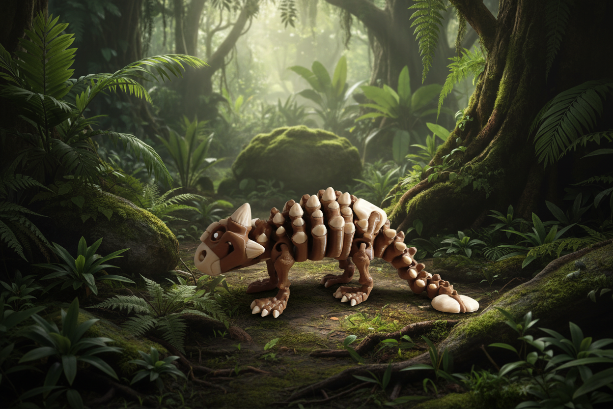 3D-printed, articulating Ankylosaurus skeleton.
