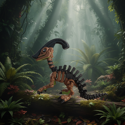This is a Flexi Factory Skeleton Parasaurolophus 3D-printed toy, designed with articulated joints for posability.
