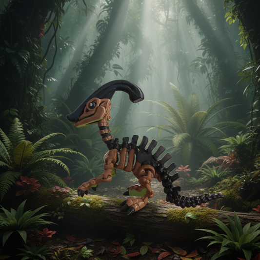 This is a Flexi Factory Skeleton Parasaurolophus 3D-printed toy, designed with articulated joints for posability.