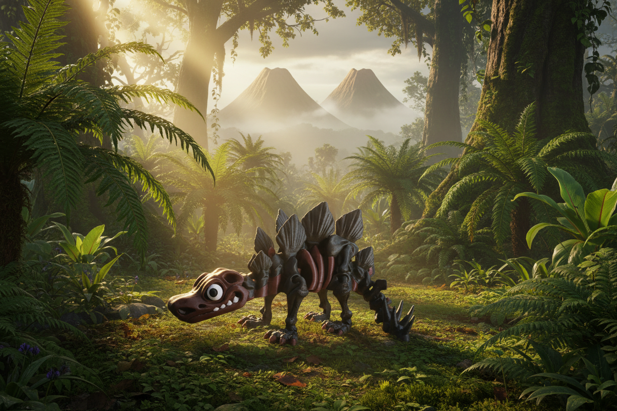 3D-printed articulated Skeleton Stegosaurus flexi & posable model.