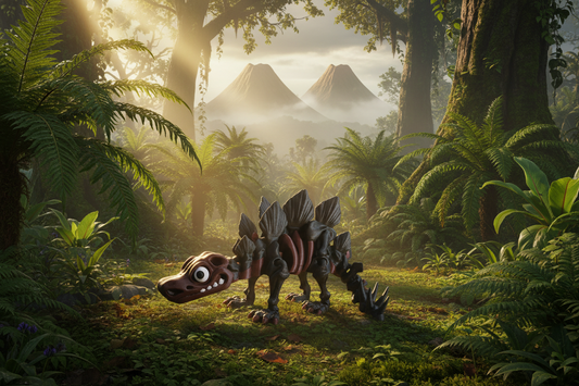 3D-printed articulated Skeleton Stegosaurus flexi & posable model.