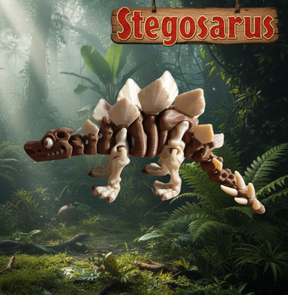 3D-printed articulated Skeleton Stegosaurus flexi & posable model.