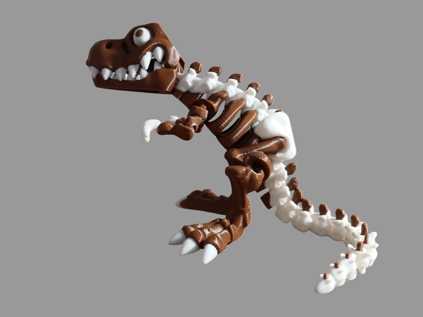 3D-printed articulated T-Rex skeleton model.