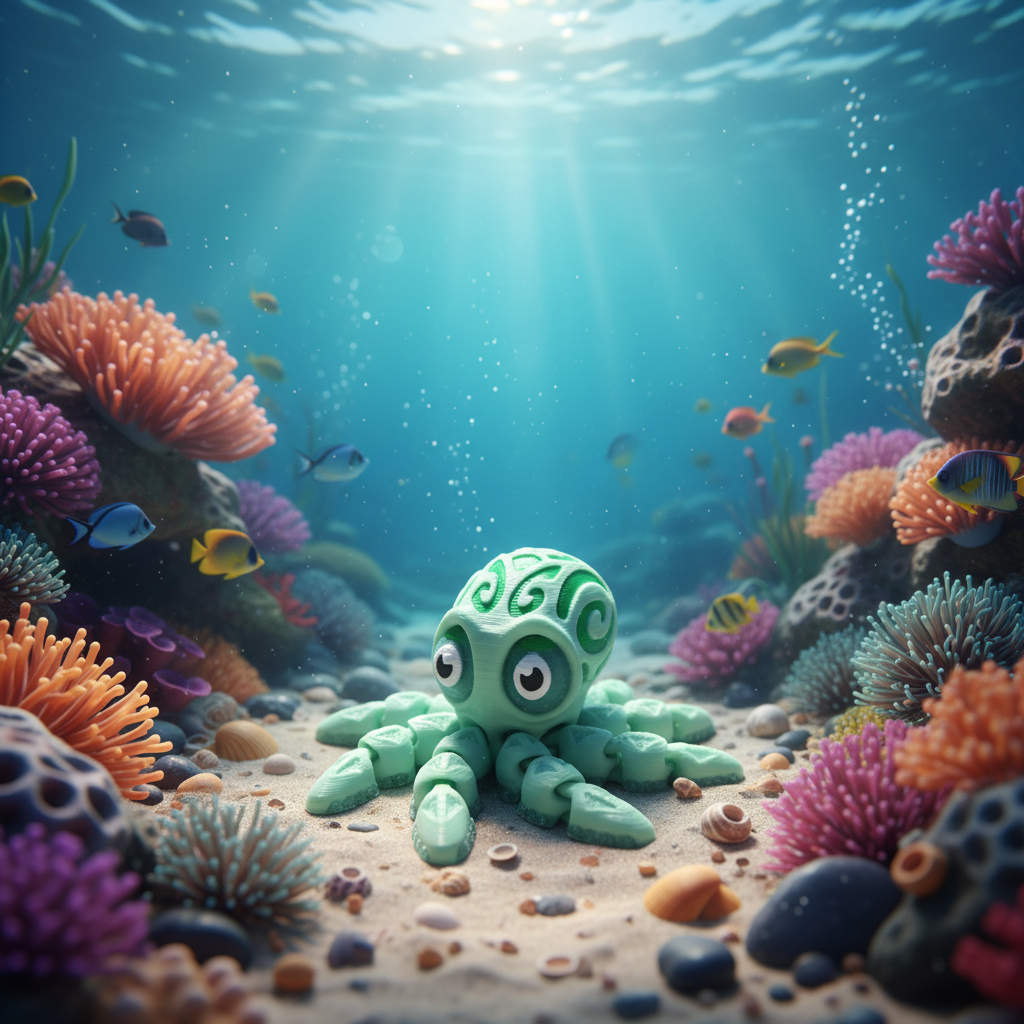 3D-printed articulated "Tattooed Octopus" fidget toy designed by FlexiFactory.