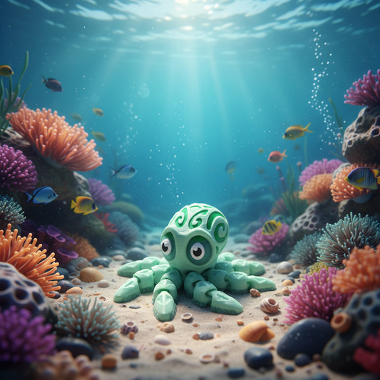 3D-printed articulated "Tattooed Octopus" fidget toy designed by FlexiFactory.